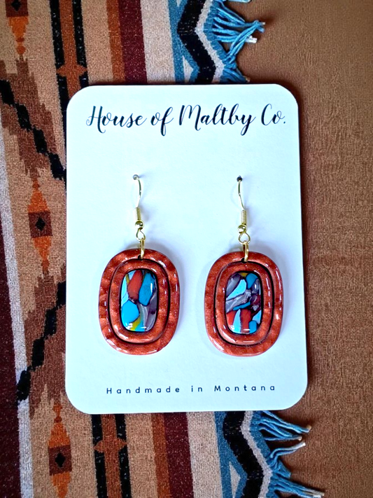 Faux Spiny Oyster Turquoise Earrings in Bronze